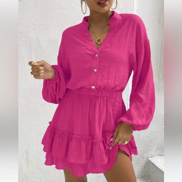 Lantern Sleeve Ruffle Hem Dress - Picture 9 of 10